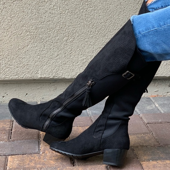 Black Microfiber Knee High Riding Boots - Picture 7 of 8